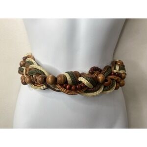 Motion East Women's African Style Belt Size Small Wooden Festival Boho Stretchy